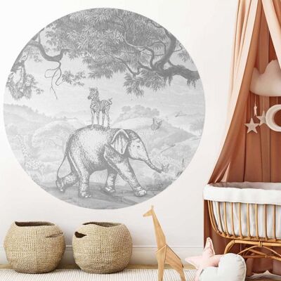 Muurcirkel Baby olifant en zebra schets - Wallz