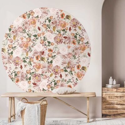 Muurcirkel Bloemen patroon roze - Wallz