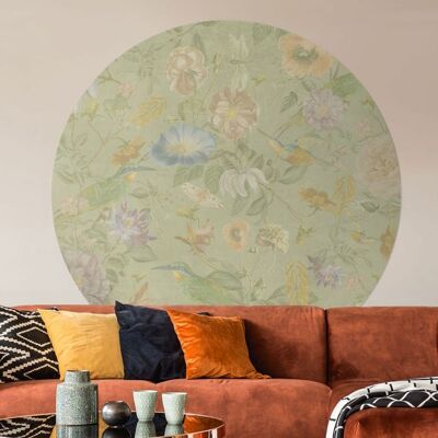 Muurcirkel Vintage bloemen patroon groen - Wallz