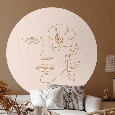 Muurcirkel Line art rose light - Wallz