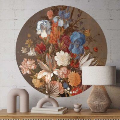 Muurcirkel Stilleven met bloemen in een glazen vaas - Balthasar van der Ast