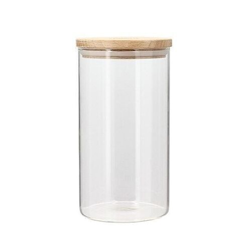 Boîte hermétique ronde
 1l00 verre borosilicate
 couvercle bois