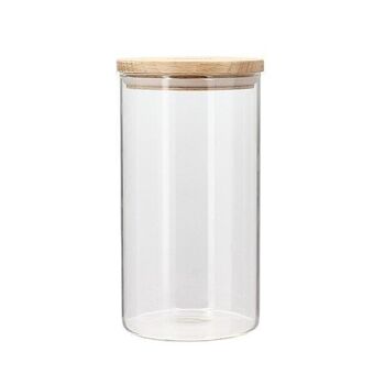Boîte hermétique ronde
 1l00 verre borosilicate
 couvercle bois 1