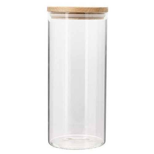 Boîte hermétique ronde
 1.30l verre borosilicate
 couvercle bois