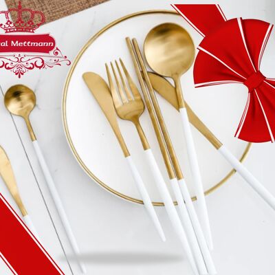 Cutlery set / Cutlery 24 pieces Gold - Colors Gold-White