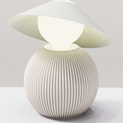 Lampada da tavolo decorativa dal design ecologico minimalista, "DAM". signora con il cappello della lampada