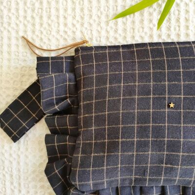 Tan checked navy flannel clutch