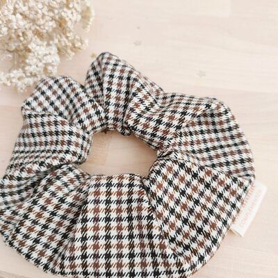 Brown and black checkered scrunchie