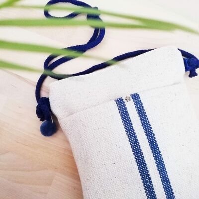 Blau gestreifte Capri-Tasche aus rustikaler Baumwolle