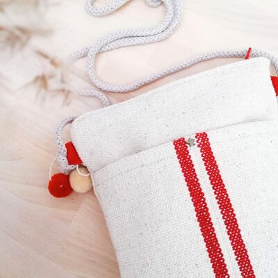 Rot gestreifte Capri-Tasche aus rustikaler Baumwolle