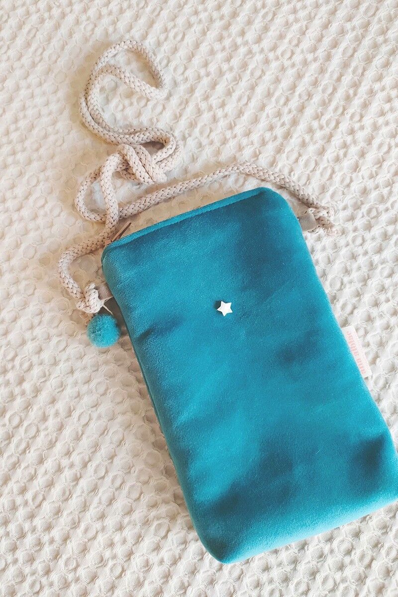 Borsa per cellulare in velluto blu zaffiro