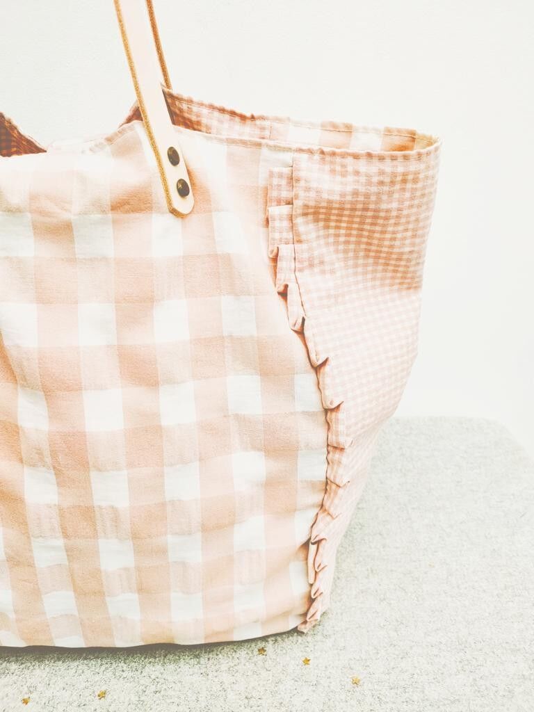 Maxi borsa a quadretti rosa polvere