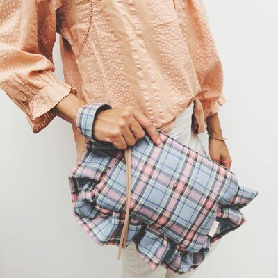 Cloud gray tartan clutch