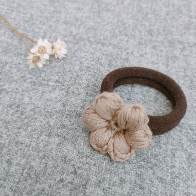 Tan flower crochet scrunchie