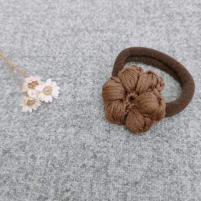 Crochet chocolate brown flower scrunchie