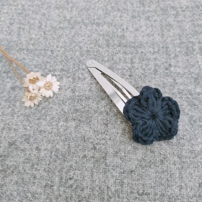Navy flower crochet clip