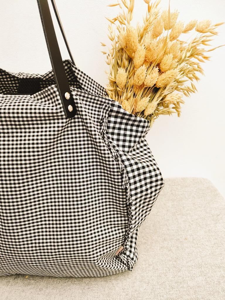 Maxi borsa a quadretti nera