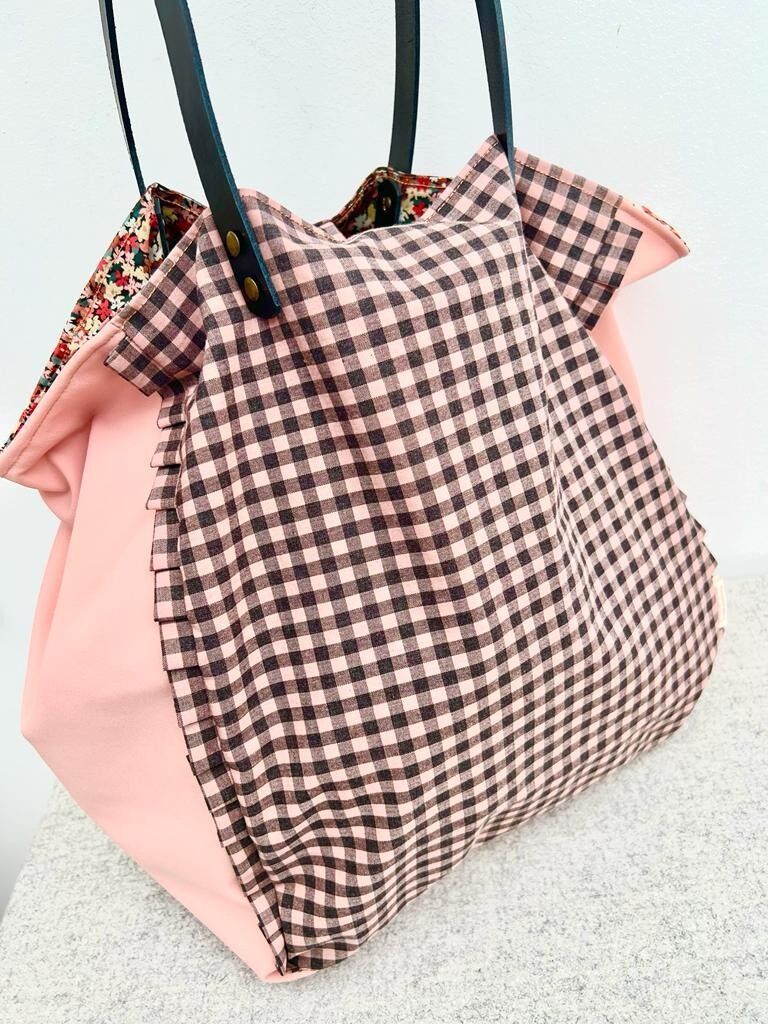 Maxi borsa Vichy in neoprene rosa/antracite