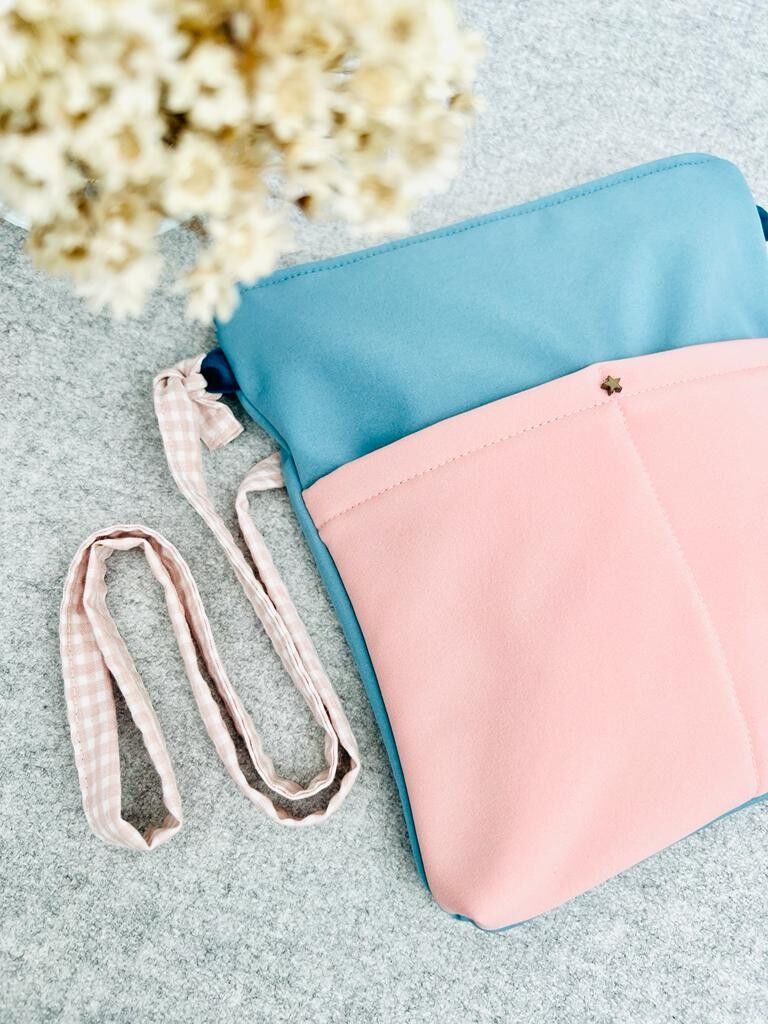 Borsa Capri in neoprene rosa/azzurro mare
