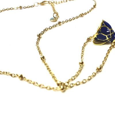 Necklace stainless steel gold with teacup dark blue