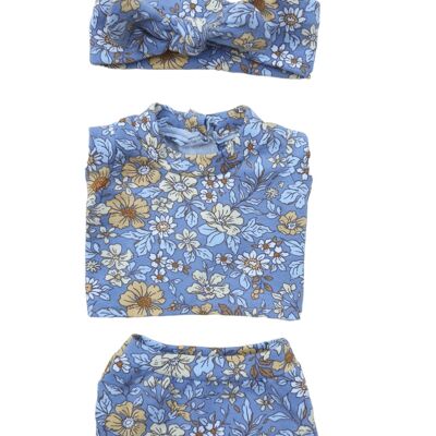 ENSEMBLE CULOTTE TEE-SHIRT ET BANDEAU FLEURS FOND GRIS