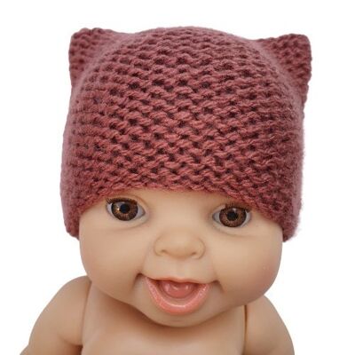 BONNET LAINE CHAT VIEUX ROSE