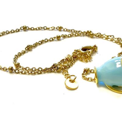 Necklace stainless steel gold with teacup pastel blue