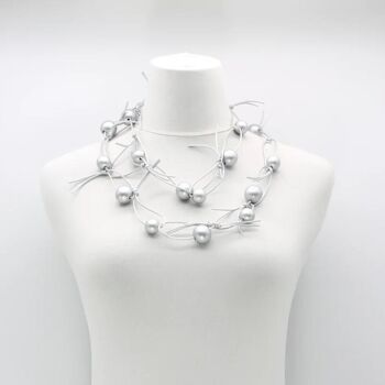 Collier de perles rondes sur chaîne en similicuir - Argent avec chaîne en argent 2
