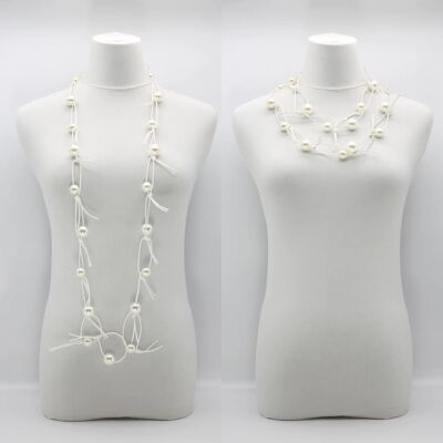 Faux Pearls on Leatherette Chain Necklace - White with white Chain