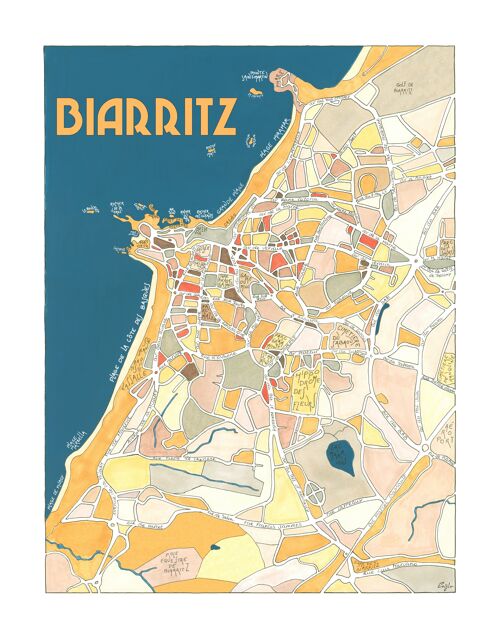 Affiche Plan de BIARRITZ, France - Illustration fait main