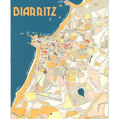 Affiche Plan de BIARRITZ, France - Illustration fait main