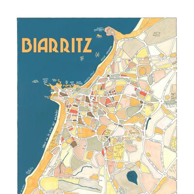 Póster Mapa de BIARRITZ, Francia - Ilustración hecha a mano