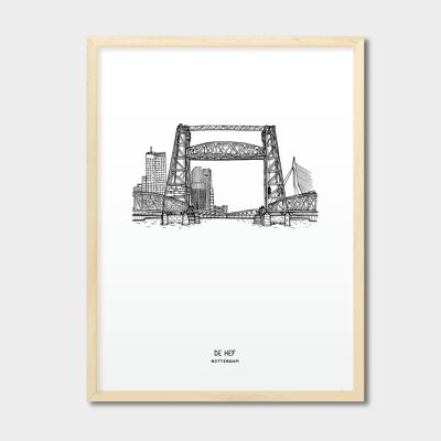 Poster Rotterdam, De Hef + Skyline - Naturrahmen