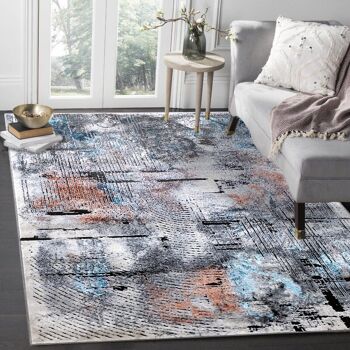 Tapis Design Harmony, Poils Ras, Gris Surréaliste Abstrait/Terra 1