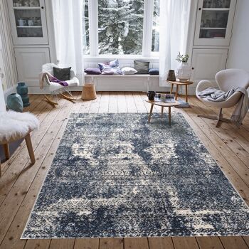 Tapis Palmas Motif Abstrait Gris Bleu 1