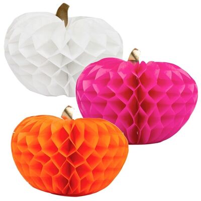 Decoraciones de Halloween con forma de panal de calabaza - Paquete de 3