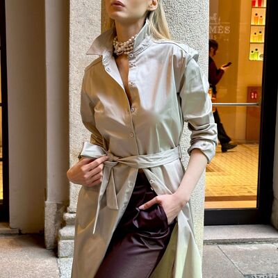 Beige long-sleeved shirt dress