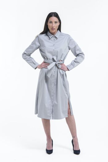 Robe chemise manches longues gris perle 1