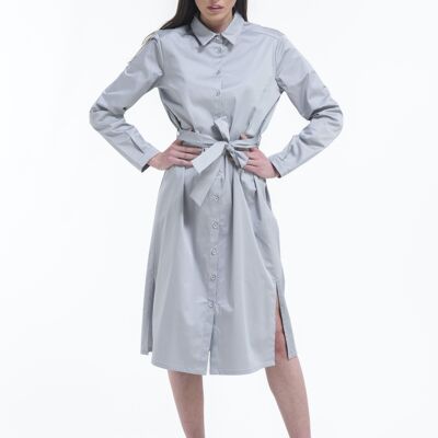 Robe chemise manches longues gris perle