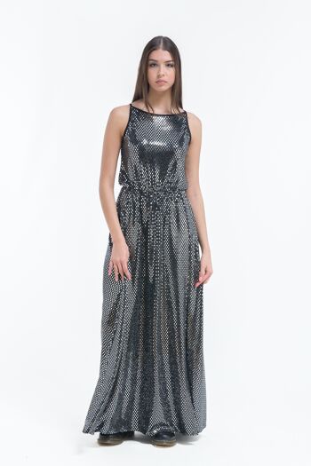 Robe de soirée en jersey métallisé, Noir / métal blanc 3