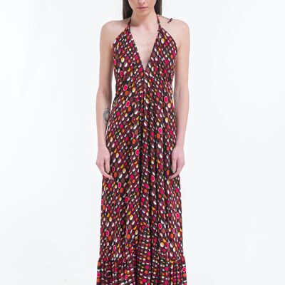Empire sundress, printed, with black flounces with circles