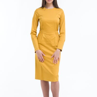 Robe fourreau casual chic jaune ocre manches longues