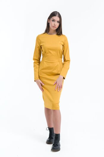 Robe fourreau casual chic jaune ocre manches longues 2