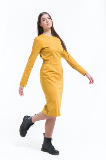 Robe fourreau casual chic jaune ocre manches longues 3