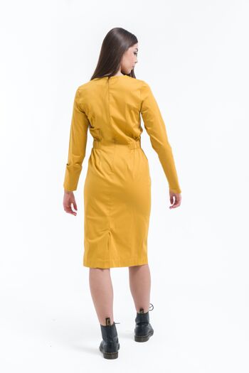 Robe fourreau casual chic jaune ocre manches longues 4