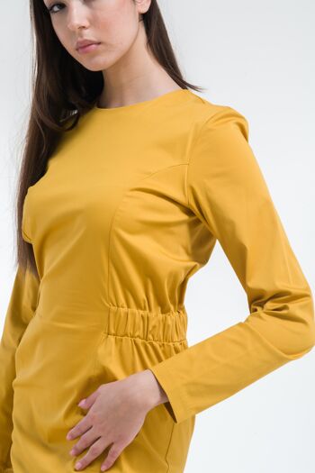 Robe fourreau casual chic jaune ocre manches longues 5