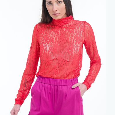 Turtleneck in Coral Pink lace