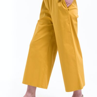 Pantalón culotte casual con cintura elástica amarilla