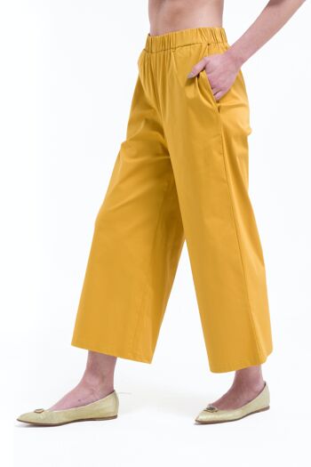 Pantalon jupe-culotte décontracté avec taille élastique jaune 1