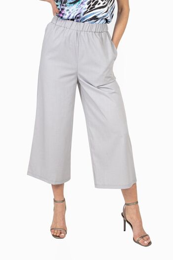 Pantalon jupe-culotte casual taille élastiquée Gris clair 1